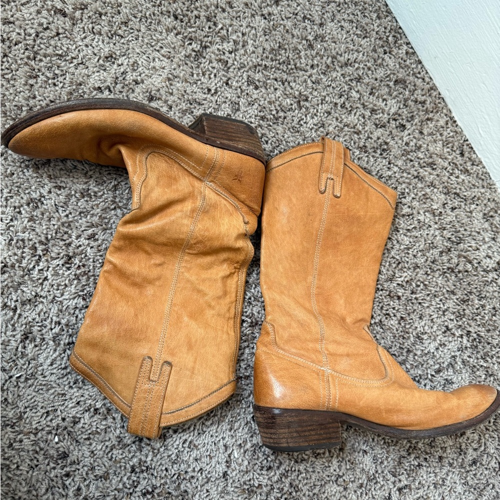 Tan Frye Leather Women's Cowboy Boots